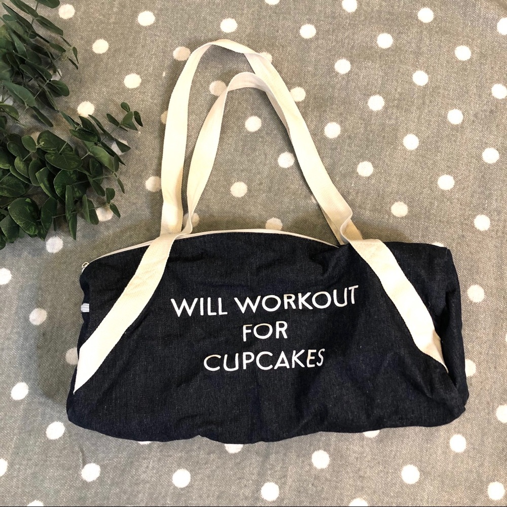 Will Workout For Cupcakes Denim Duffle Gym Bag
